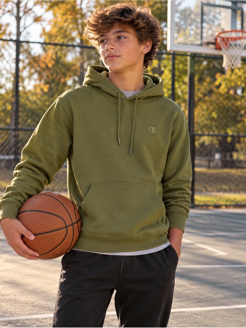 Champion Olive Green Hooded Sweatshirt